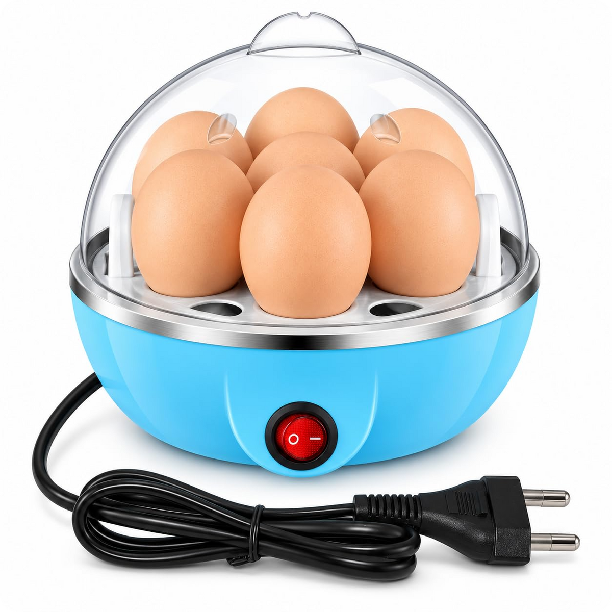 Egg Electric Egg Cooker & Boiler, Compact Breakfast Maker with Clear Lid, Removable Egg Holder Tray, Stainless Steel Heating Plate and Easy Power Switch