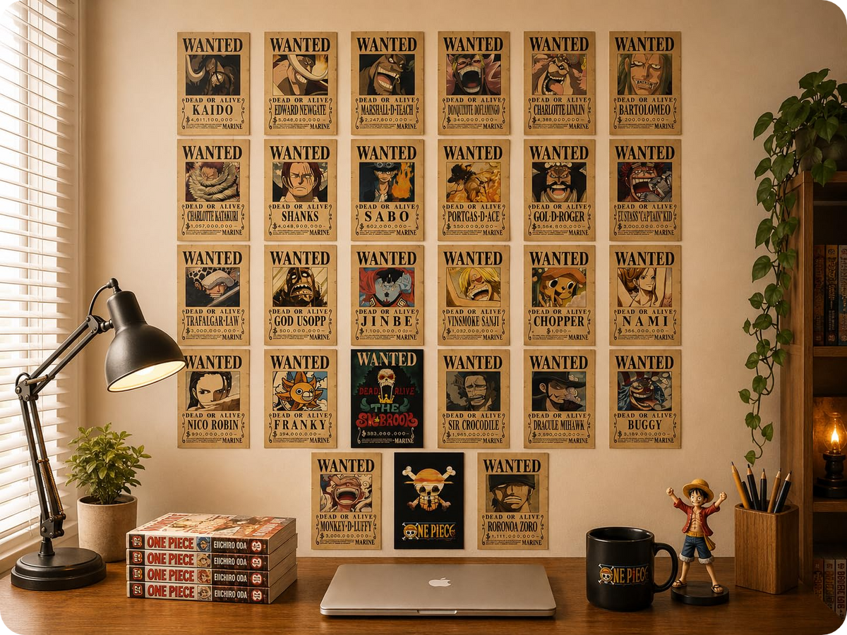 ThePosterMart Aesthetic One Piece "Monkey D. Luffy" Wanted Poster Collage Kit Wall Posters Collections| Set of 32| 4x6 inch each | Wall Collage Kit, aesthetic posters | Room Decor Photo Collection | Posters for Room Decoration