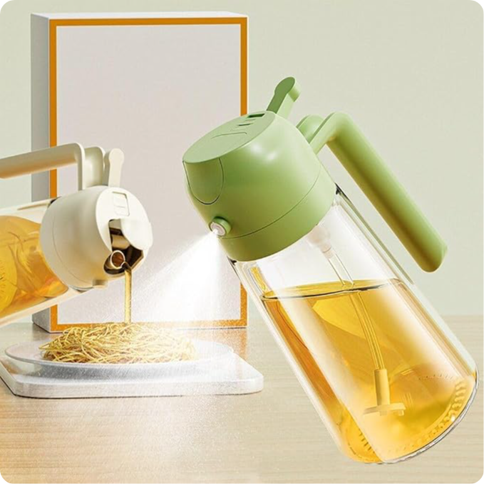 Glass Oil Sprayer And Dispenser Bottle For Kitchen,2 In 1 Olive Oil Sprayer And Dispenser,Oil Spray Bottle 500Ml For Cooking,Kitchen,Bbq, Air Fryer, Salad, Frying, Baking Oil Spray Bottle