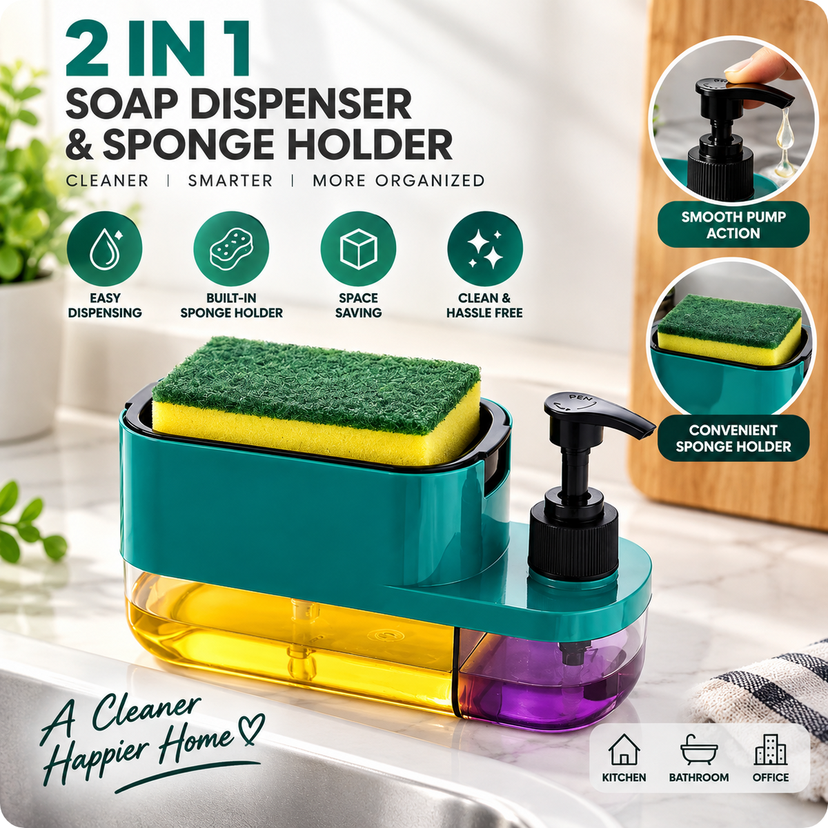 2-in-1 Soap Dispenser & Sponge Holder – Green